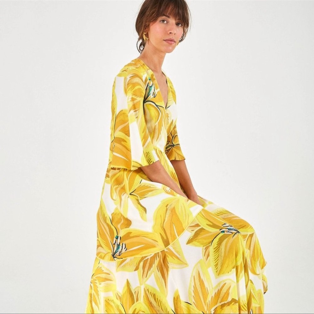 EUC FARM Rio Azalea yellow Wrap Dress - Picture 1 of 7